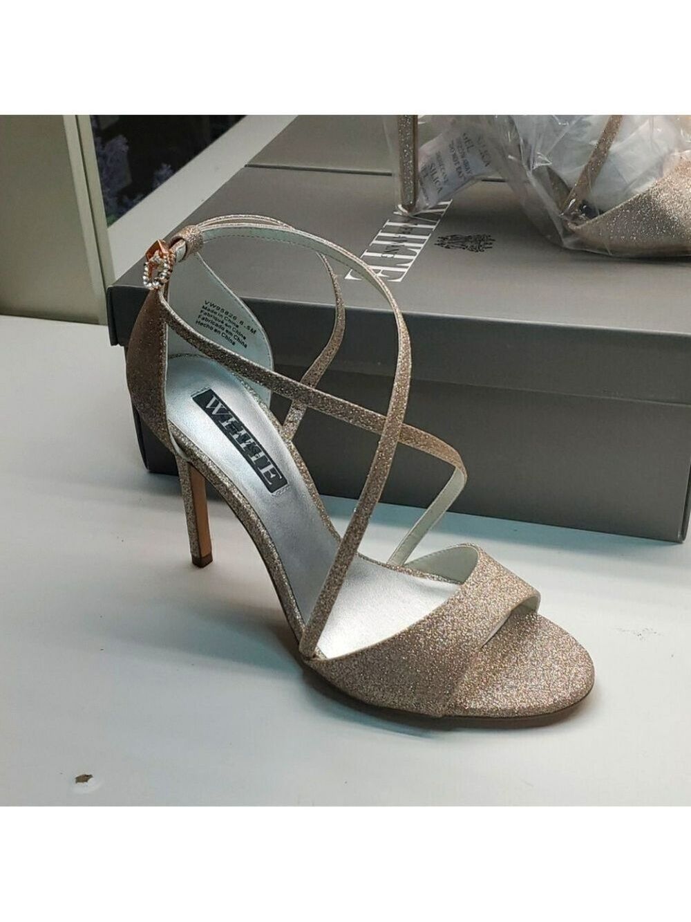 Cristal Glitter Heels Strappy Sandals New 8.5 Champagne